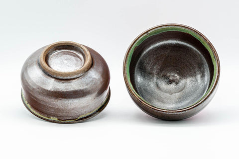 Japanese Teacups - Pair of Brown and Green Drip-Glazed Yunomi - 100ml - Tezumi