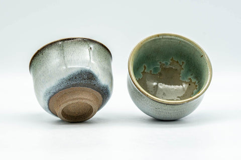 Tezumi — Japanese Teacups - Pair of Green Drip-Glazed Yunomi - 100ml — top-down view of the interior