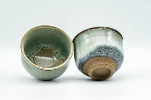 Tezumi — Japanese Teacups - Pair of Green Drip-Glazed Yunomi - 100ml — three-quarter view