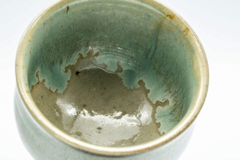 Tezumi — Japanese Teacups - Pair of Green Drip-Glazed Yunomi - 100ml — tipped to show the interior