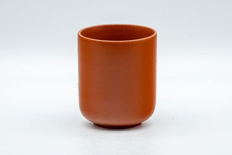 Japanese Teacup - Bamboo Engraved Tokoname-yaki Yunomi - front view of a single plain red cup