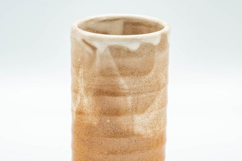 Japanese Teacup - Tsutsu-gata Yunomi - tilted view showing the glaze running down the side