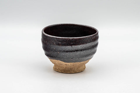 Japanese Teacup - Purple Glazed Spiral Yunomi - 100ml - front view of the dark matte purple spiral-glazed teacup with an exposed clay foot