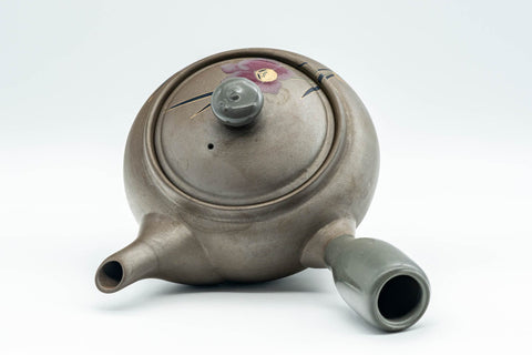 Japanese Kyusu - Grey and Pink Floral Teapot with Rubber Grip - 380ml - Tezumi