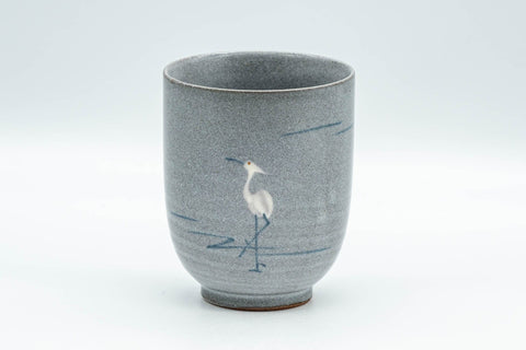 Japanese Teacup - Egret Matte Blue Glazed Yunomi - 170ml - front view of the grey-blue glazed teacup