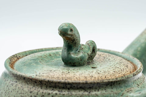 Tezumi — Japanese Kyusu - Speckled Green Glazed Serpent Lid Teapot - 350ml — closeup of the decoration