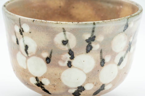 Japanese Matcha Bowl - Calligraphy and Plum Blossoms Hagi-yaki Chawan - 350ml