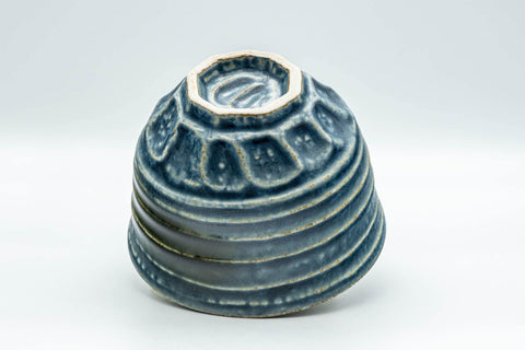 Tezumi — Japanese Matcha Bowl - Blue Geometric Spiraling Chawan - 450ml — top-down view of the interior