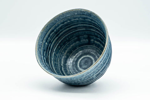 Tezumi — Japanese Matcha Bowl - Blue Geometric Spiraling Chawan - 450ml — three-quarter view