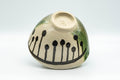 Japanese Matcha Bowl - Sugi-nari Oribe-yaki Chawan - 400ml - tilted view showing the painted lower body