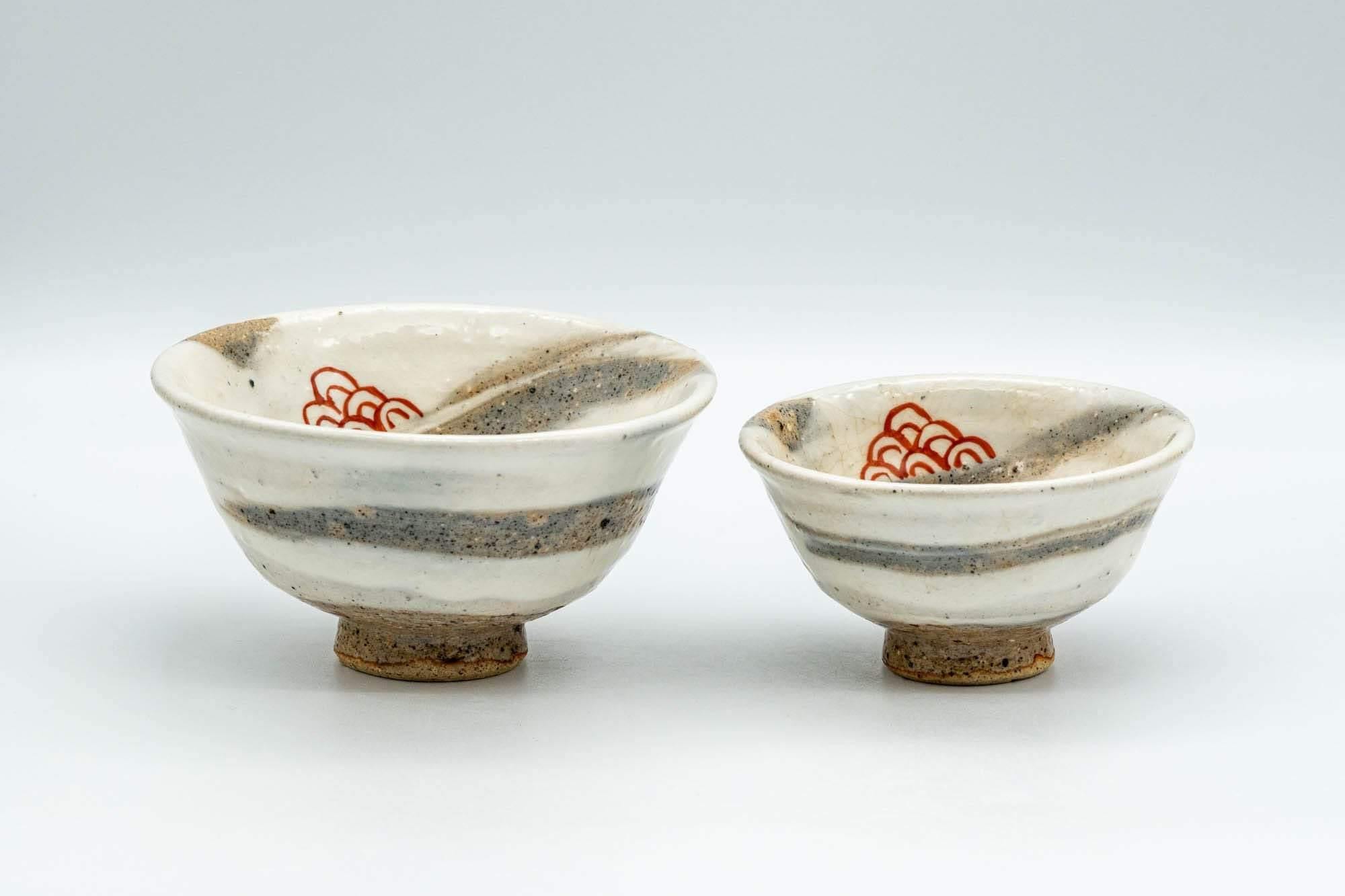 Japanese Teacups - Pair of Fish Decorated Hakeme Yunomi - Tezumi