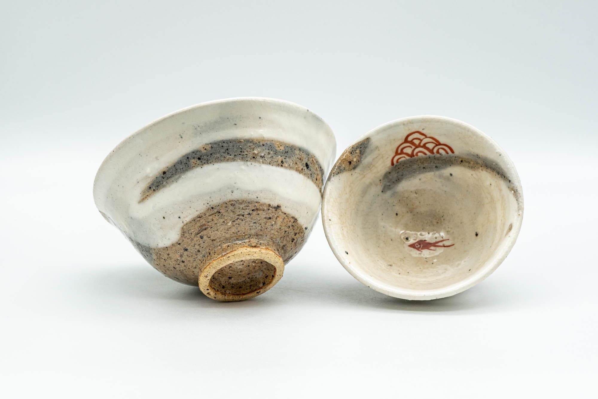 Japanese Teacups - Pair of Fish Decorated Hakeme Yunomi - Tezumi