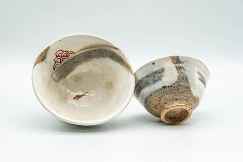 Japanese Teacups - Pair of Fish Decorated Hakeme Yunomi - Tezumi