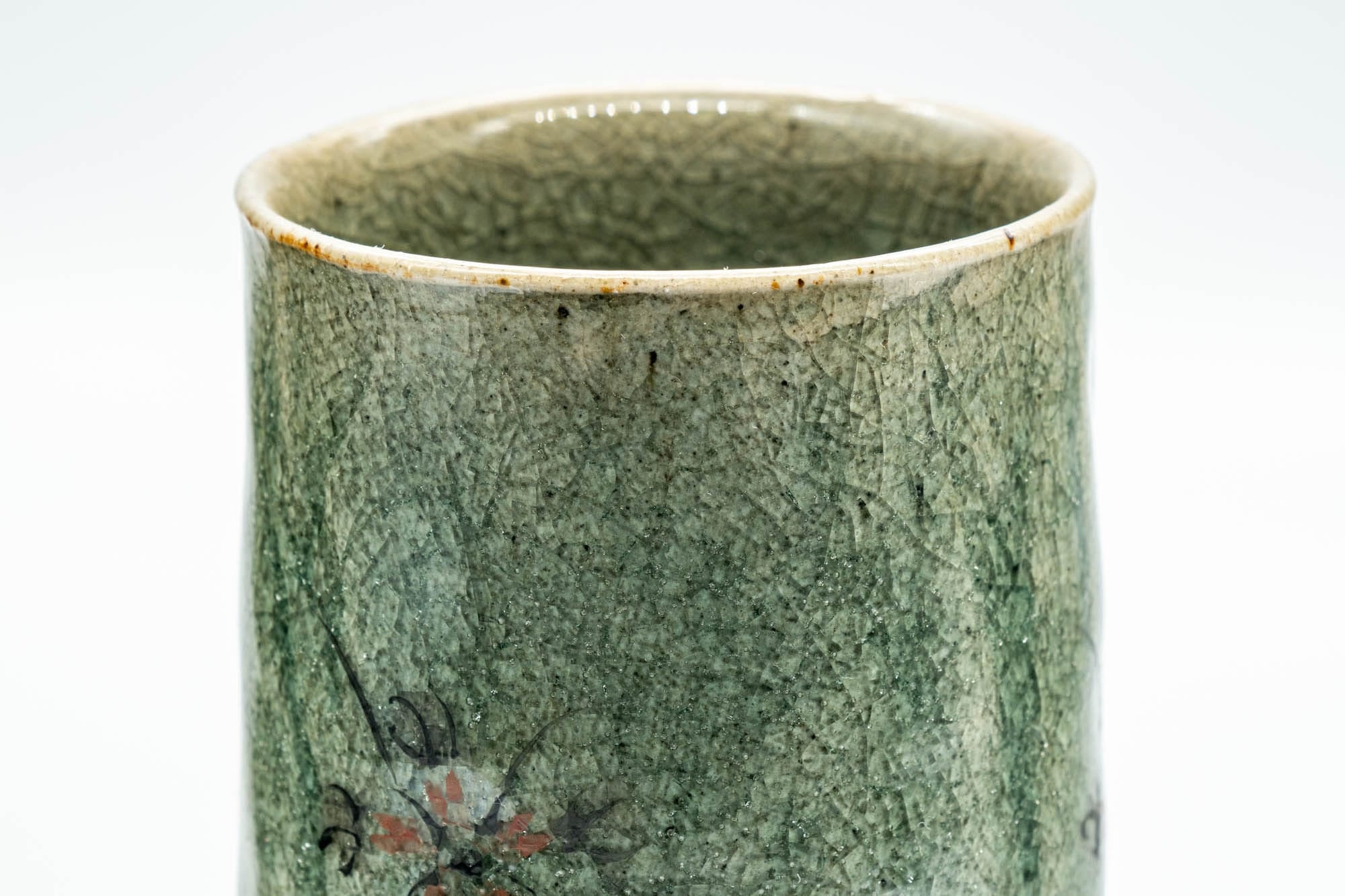 Japanese Teacups - Pair of Meoto Celadon Snowflake Glazed Floral Wabi-Sabi Yunomi