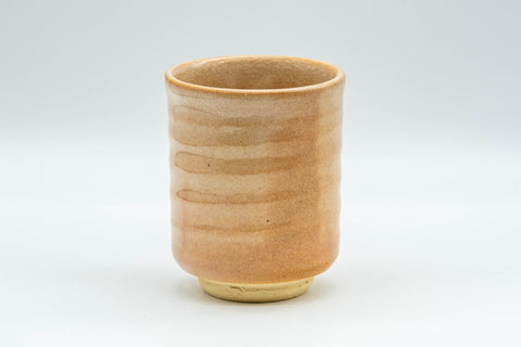 Japanese Teacup - Beige Tsutsu-gata Hagi-yaki Yunomi - 150ml - front view of the teacup from a slightly different angle