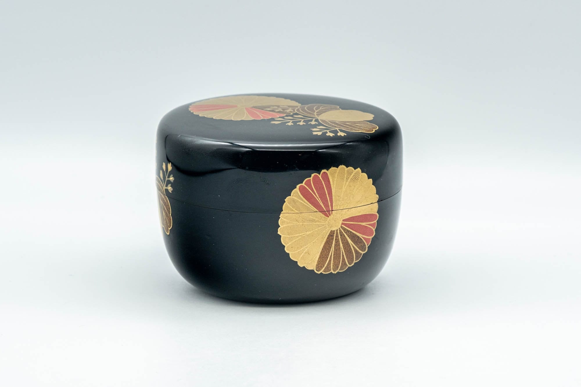 Japanese Natsume - Hira-Natsume Chrysanthemum Lacquer Matcha Tea Caddy - 100ml