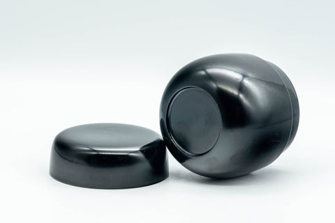 Japanese Natsume - Shiribari Black Lacquer Matcha Tea Caddy - 100ml - the open caddy with the lid set beside it at an angle