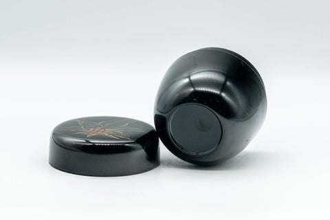 Japanese Natsume - Jeweled Lacquer Matcha Tea Caddy - 100ml - open with the lid set upside down beside it, showing the interior
