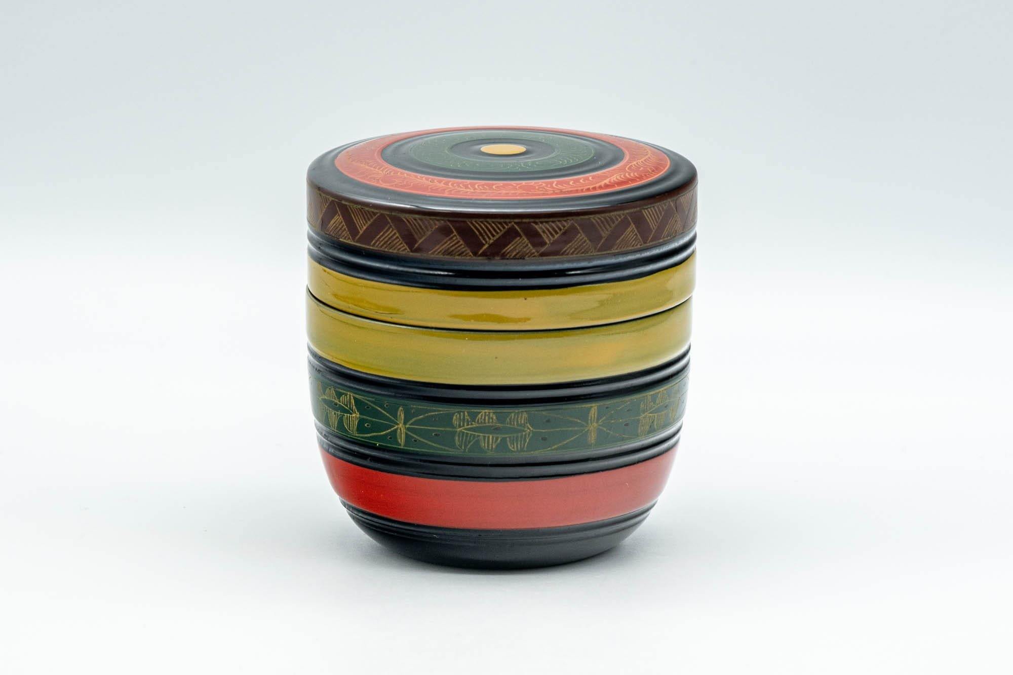 Japanese Natsume - Geometric Green, Red, and Yellow Striped Matcha Caddy - 100ml - Tezumi