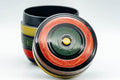 Japanese Natsume - Geometric Green, Red, and Yellow Striped Matcha Caddy - 100ml - Tezumi