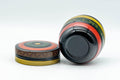 Japanese Natsume - Geometric Green, Red, and Yellow Striped Matcha Caddy - 100ml - Tezumi