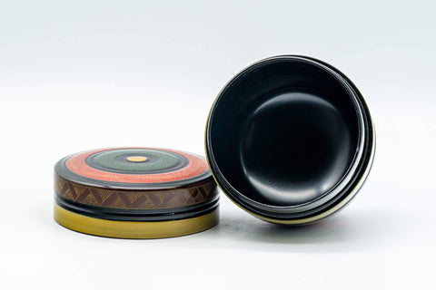 Japanese Natsume - Geometric Green, Red, and Yellow Striped Matcha Caddy - 100ml - Tezumi