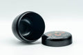 Japanese Natsume - Floral Lacquer Matcha Tea Caddy - 110ml - lid removed and set beside the open body, showing the interior
