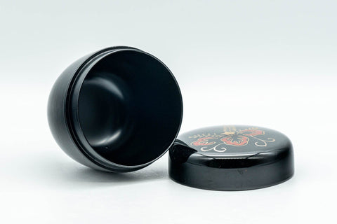 Japanese Natsume - Floral Lacquer Matcha Tea Caddy - 110ml - lid removed and set beside the open body, showing the interior