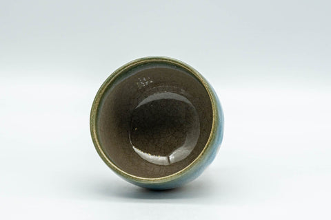Japanese Teacup - Turquoise Glazed Agano-yaki Yunomi - 90ml - angled view from above showing the dark interior and rim