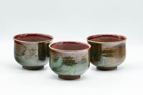Tezumi — Japanese Teacups - Set of 3 Olive and Purple Yunomi - 150ml — front view from another angle