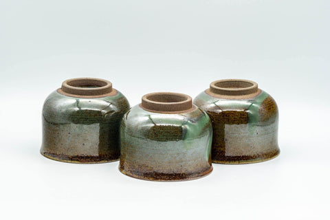 Tezumi — Japanese Teacups - Set of 3 Olive and Purple Yunomi - 150ml — top-down view of the interior