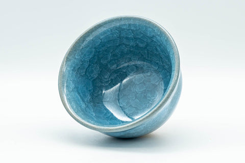 Japanese Teacup - 橘吉 Blue Snowflake Celadon Glazed Yunomi - 140ml - angled view showing the crackled glaze interior
