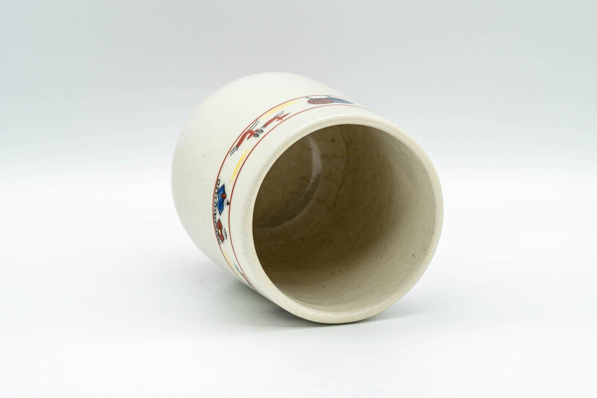 Japanese Teacup - Prancing Deer and Villagers White Glazed Yunomi - 200ml - Tezumi
