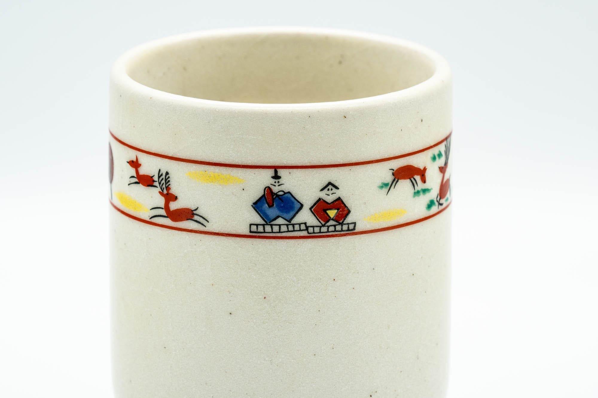 Japanese Teacup - Prancing Deer and Villagers White Glazed Yunomi - 200ml - Tezumi