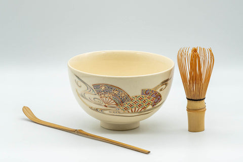 Japanese Matcha Set - 昌山 Tea Ceremony - Kyo-yaki Chawan, Furidashi, Chakindashi, Kogo, Chasen, Chashaku, and Chabako