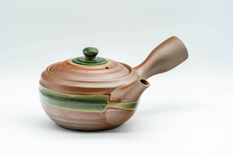 Tezumi — Japanese Kyusu - Ash Glazed Banko-yaki Teapot - 350ml — side view with the lid and side handle
