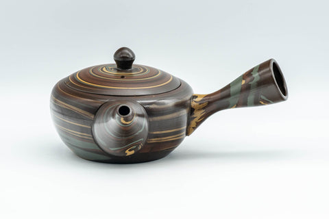 Japanese Kyusu - Nobuyasu Nerikomi Tokoname-yaki Teapot - 275ml - angled view showing the lid