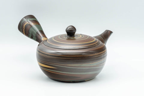 Japanese Kyusu - Nobuyasu Nerikomi Tokoname-yaki Teapot - 275ml - rear view showing the side handle