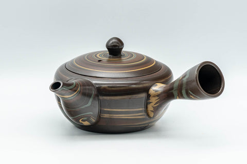 Japanese Kyusu - Nobuyasu Nerikomi Tokoname-yaki Teapot - 275ml - three-quarter view from the spout side