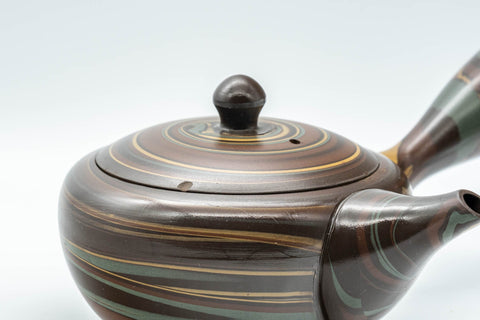 Japanese Kyusu - Nobuyasu Nerikomi Tokoname-yaki Teapot - 275ml - front view showing the spout