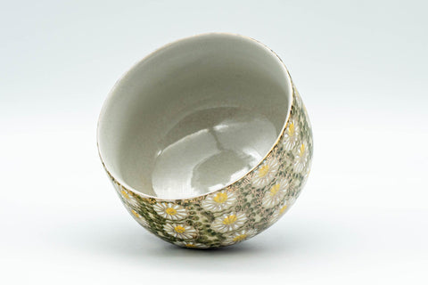 Japanese Tea Set - Kutani-yaki Debeso Kyusu Teapot with 1 Yunomi Teacup - top-down view into the teacup showing the interior