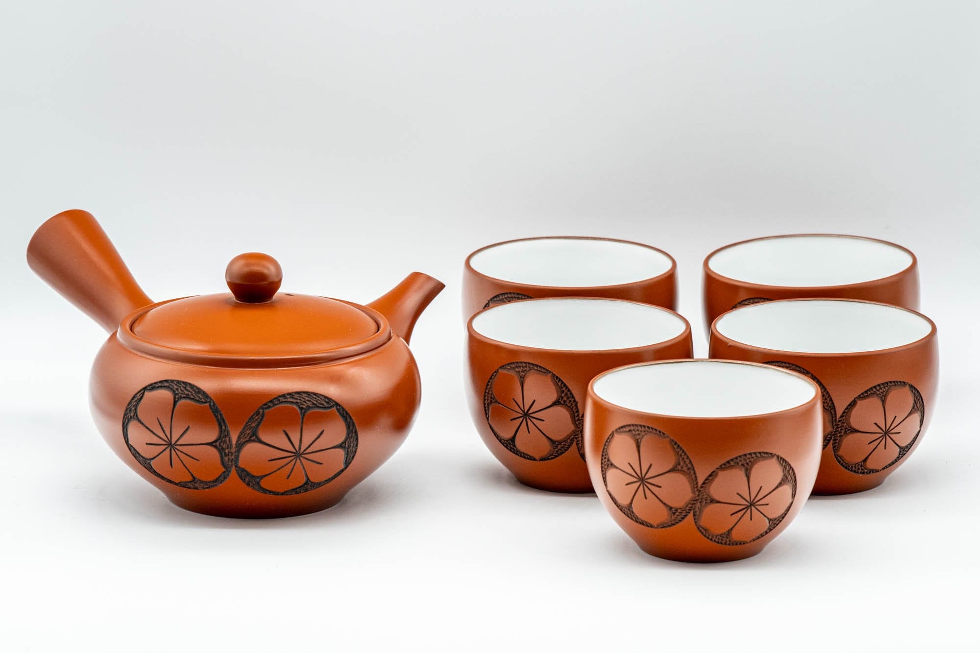 Japanese Tea Set - Kouyou 弘洋 Tokoname-yaki Debeso Kyusu Teapot with 5 Yunomi Teacups
