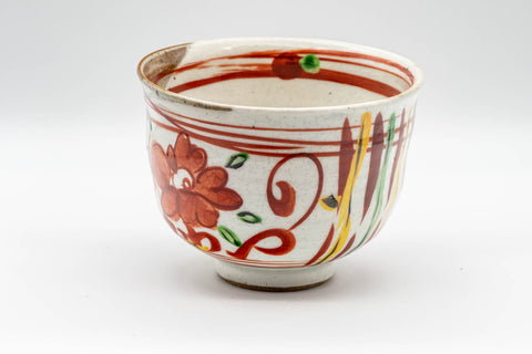 Japanese Matcha Bowl - Floral Ido-gata Chawan - 500ml - front view of the floral and striped motif