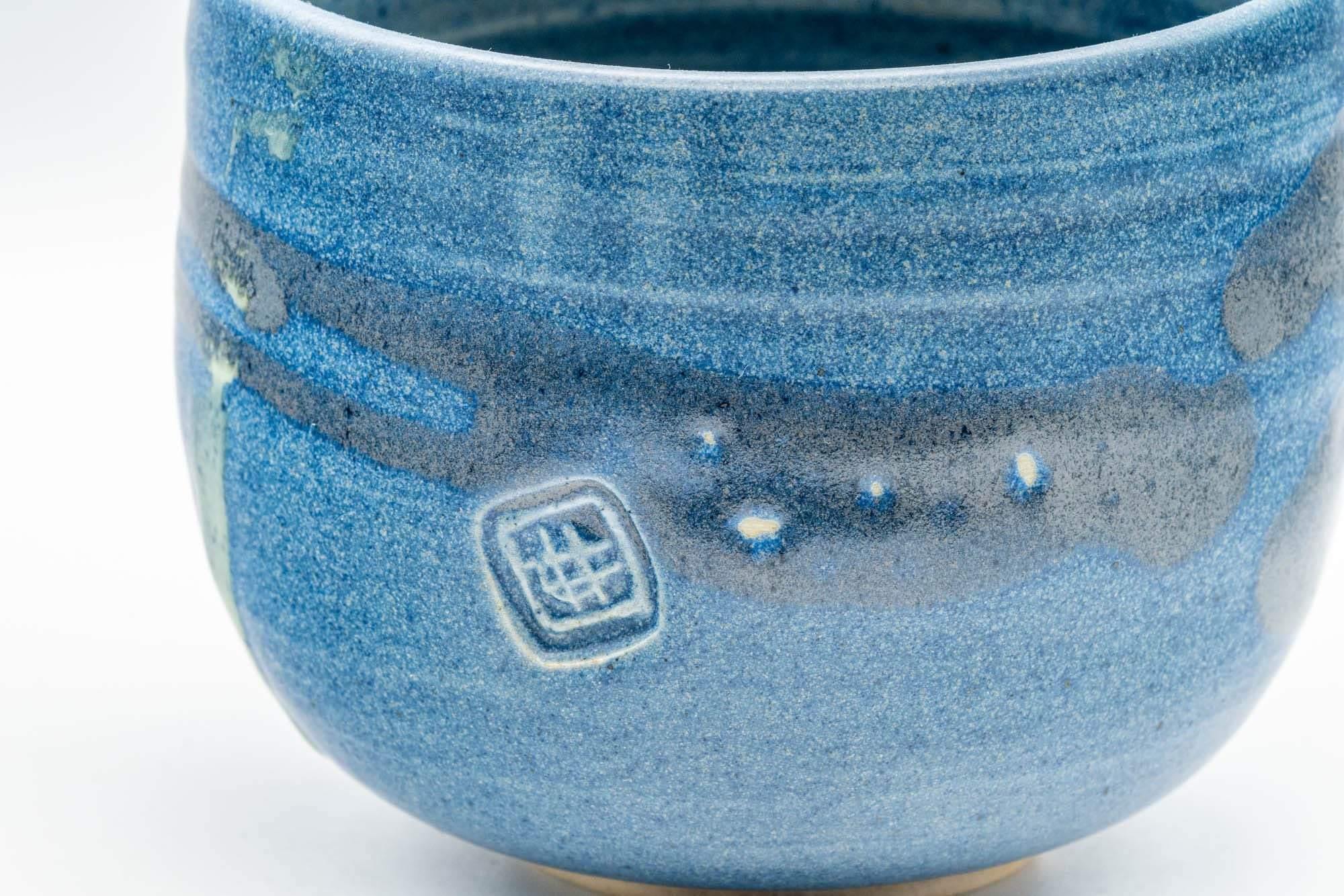 Japanese Matcha Bowl - Blue Hakeme Glazed Wabi-Sabi Chawan - 500ml - Tezumi