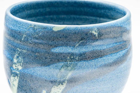 Tezumi — Japanese Matcha Bowl - Blue Hakeme Glazed Wabi-Sabi Chawan - 500ml — inverted showing the foot ring