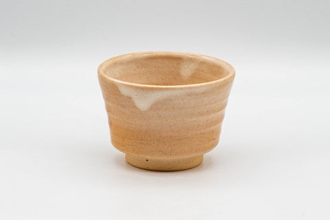 Japanese Teacups - Pair of Beige Asagao-gata Hagi-yaki Yunomi - 110ml - front view of both teacups