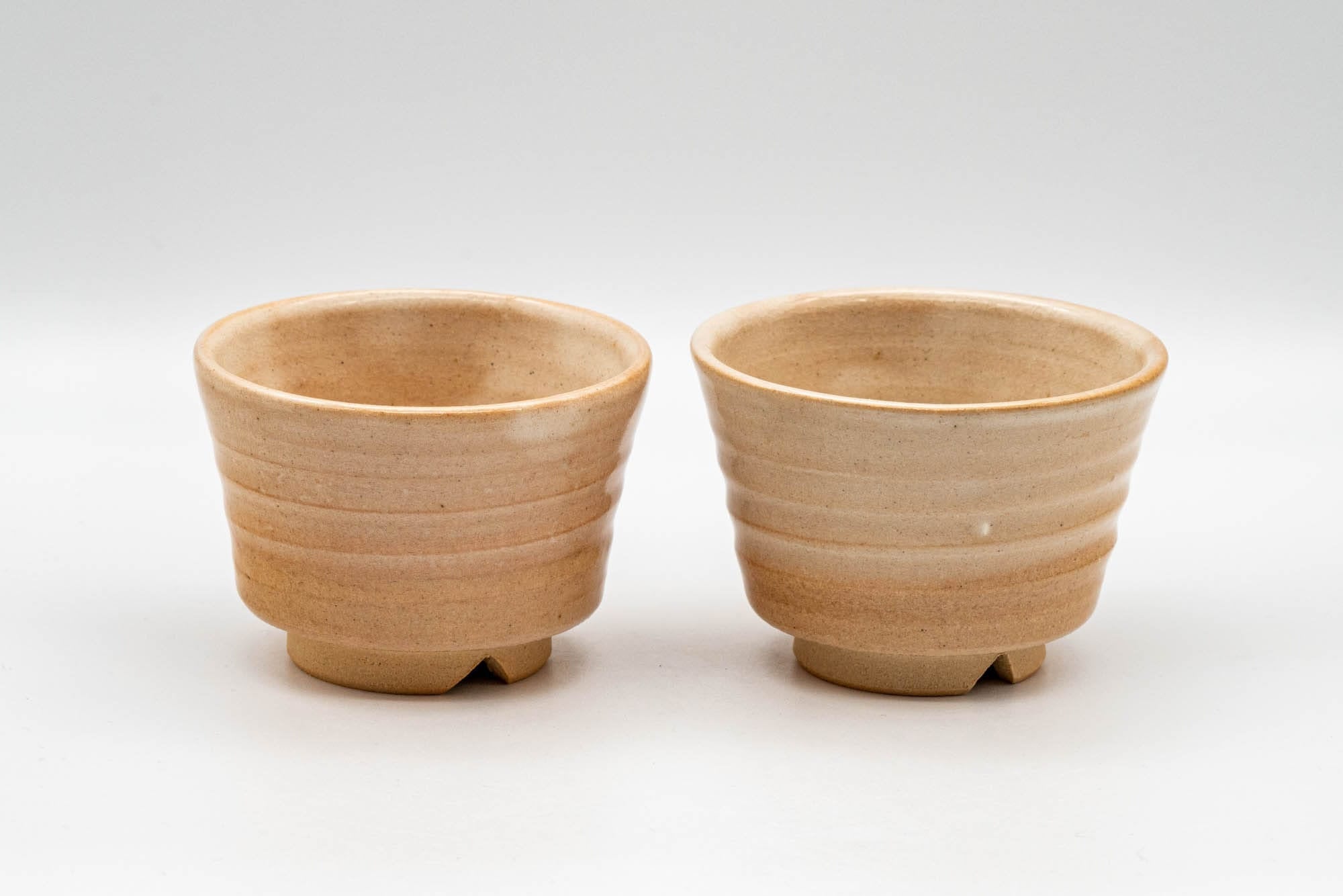 Japanese Teacups - Pair of Beige Asagao-gata Hagi-yaki Yunomi - 110ml