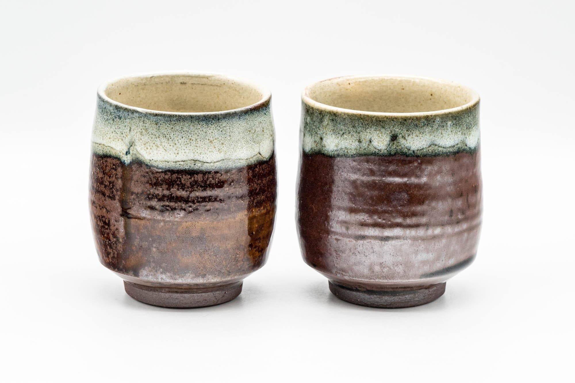 Japanese Teacups - Pair of Brown and White Drip-Glazed Yunomi - 210ml - Tezumi