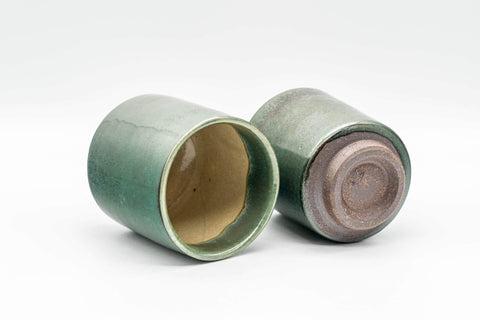 Japanese Teacups - Pair of Green and Yellow Meoto Yunomi - Tezumi