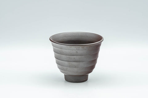 Japanese Teacups - Set of 4 Banko-yaki Senchawan - front view of a single ribbed cup